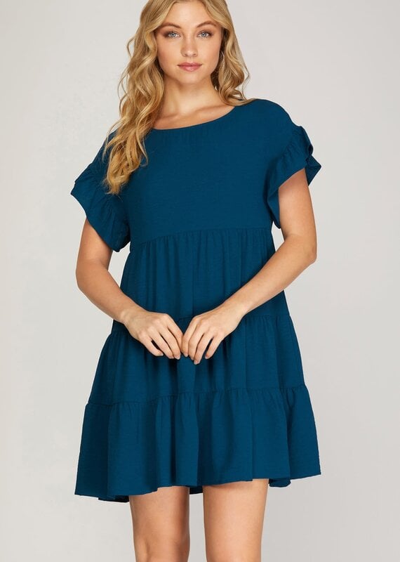 509 Broadway Drop Ruffled Sleeve Tiered Dress