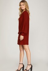 509 Broadway Long Sleeve Puff Sleeve Sweater Dress