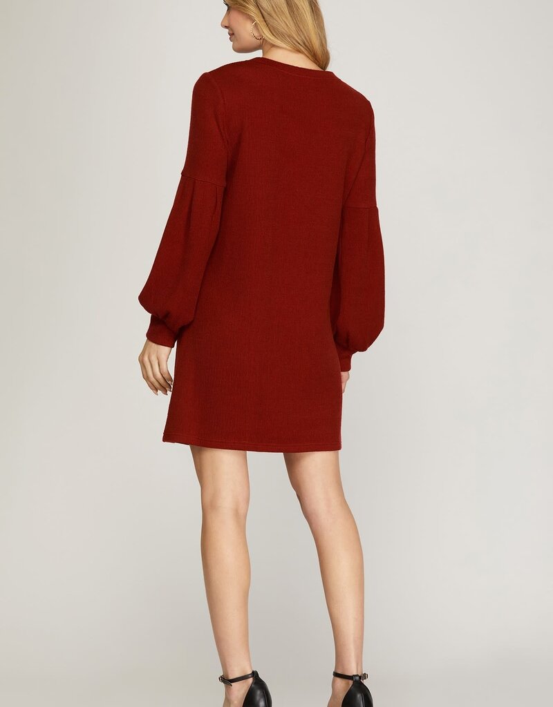 509 Broadway Long Sleeve Puff Sleeve Sweater Dress