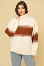 509 Broadway Plus Color Block Ethnic Turtle Neck