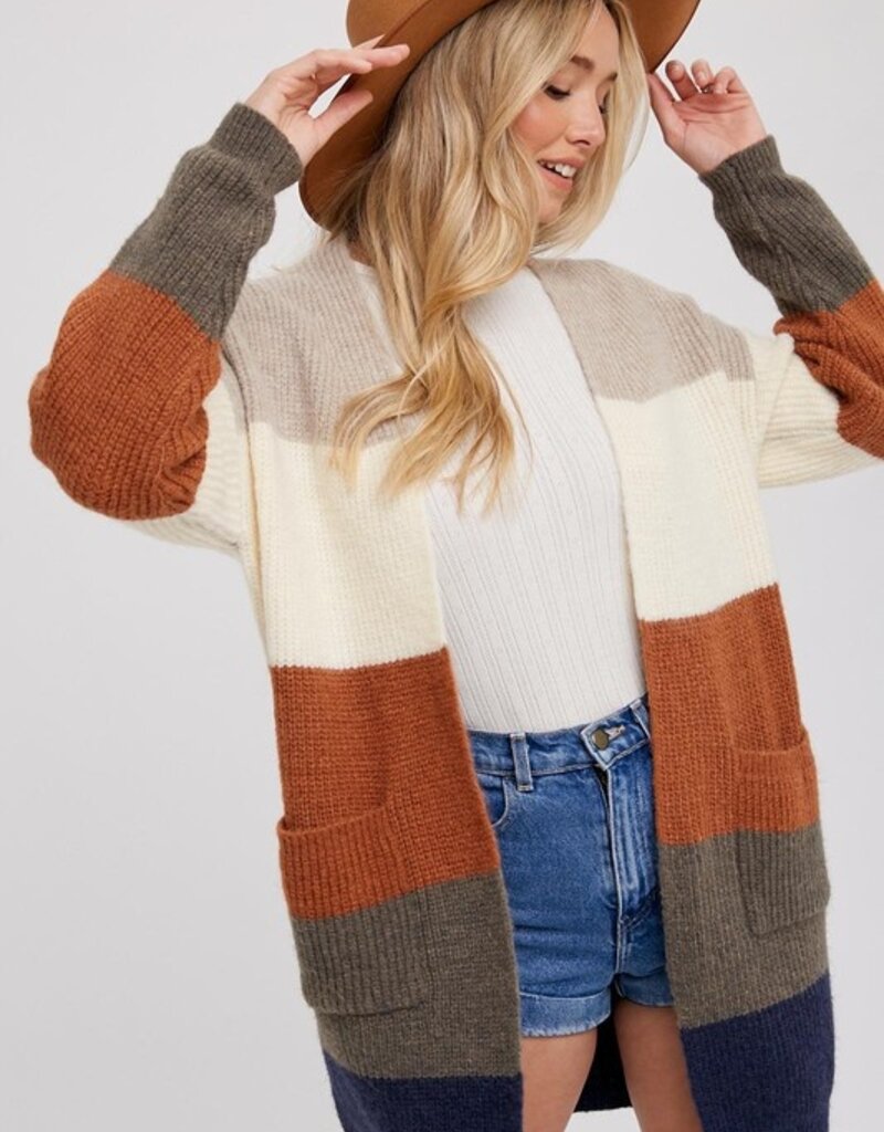 509 Broadway Color Block Open Front Sweater Cardigan