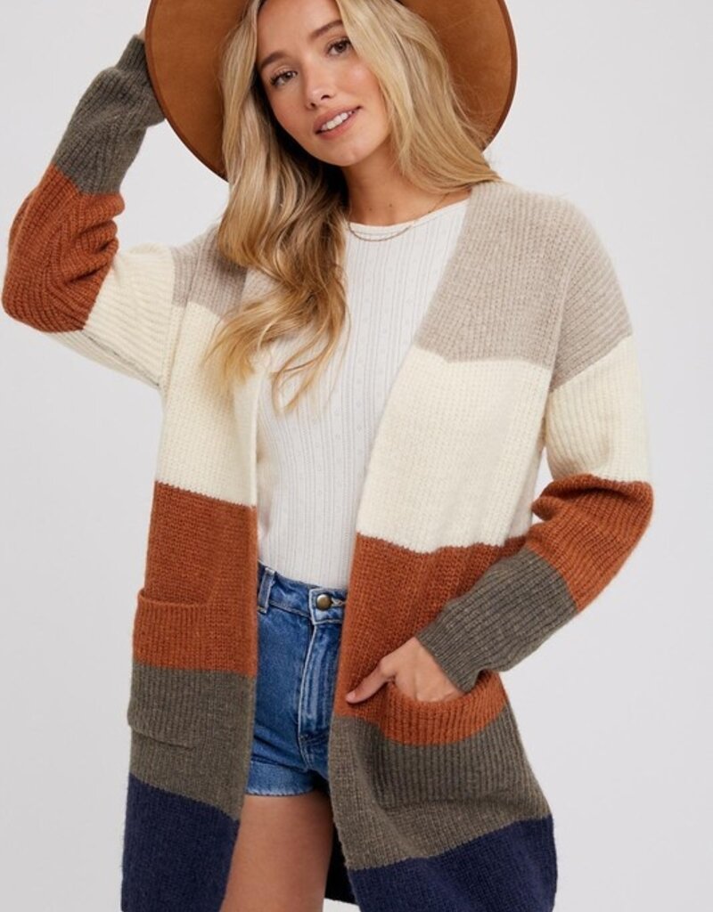 509 Broadway Color Block Open Front Sweater Cardigan