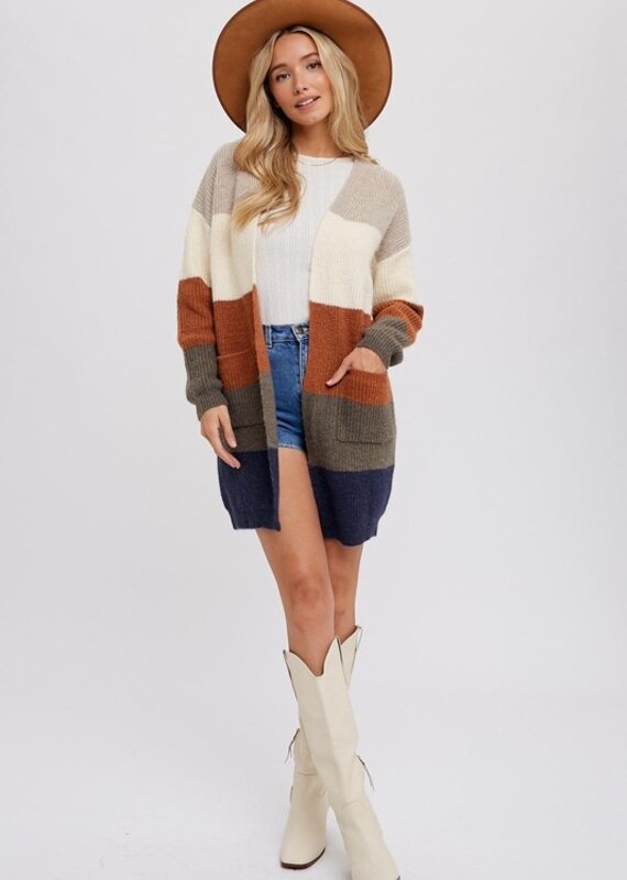 509 Broadway Color Block Open Front Sweater Cardigan