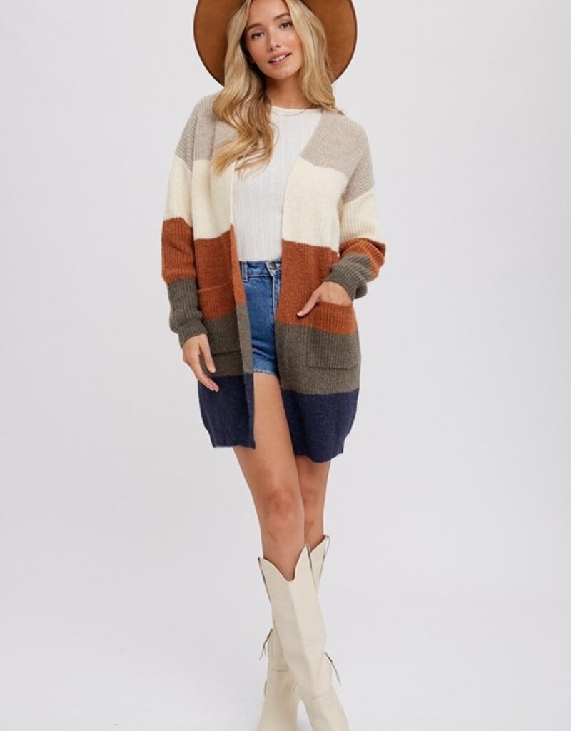 509 Broadway Color Block Open Front Sweater Cardigan