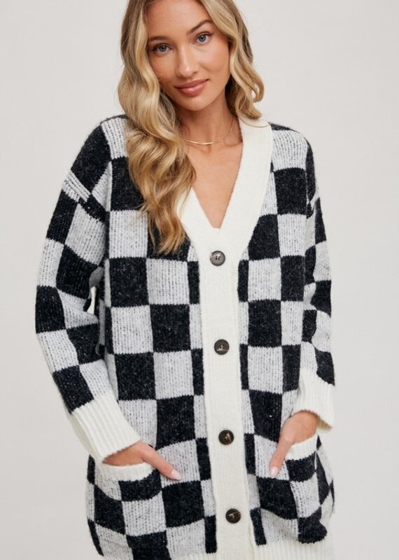 509 Broadway Checkered Sweater Cardigan