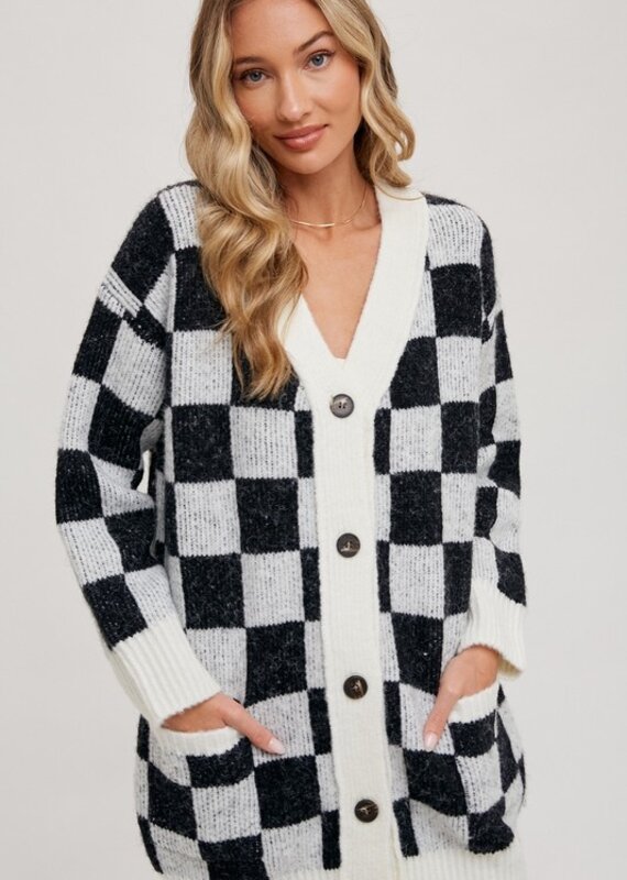 Bluivy Checkered Sweater Cardigan