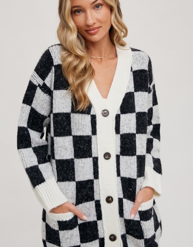 Bluivy Checkered Sweater Cardigan