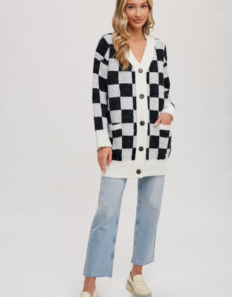 Bluivy Checkered Sweater Cardigan