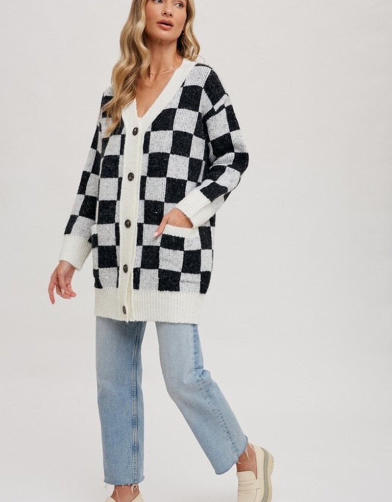 Bluivy Checkered Sweater Cardigan