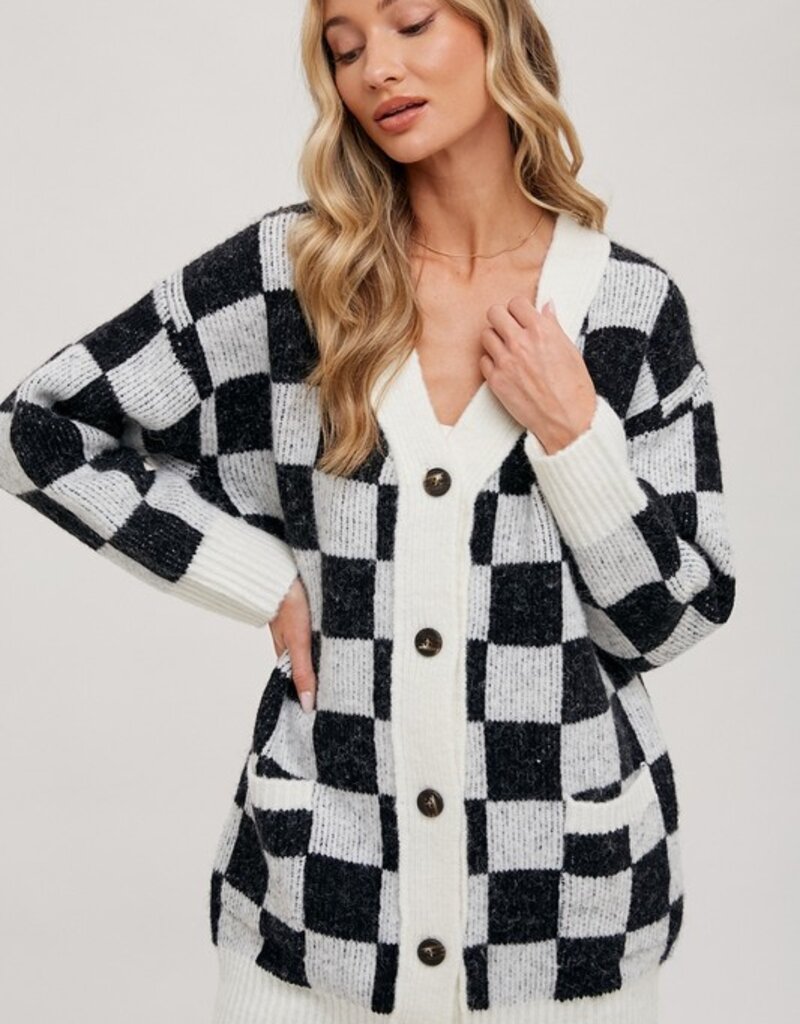 Bluivy Checkered Sweater Cardigan