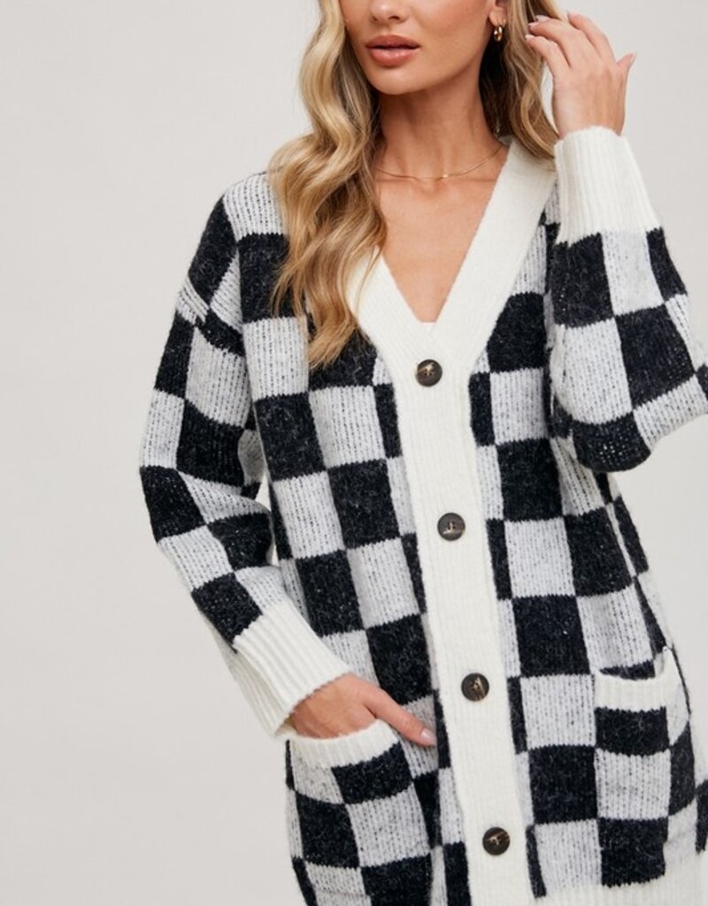 Bluivy Checkered Sweater Cardigan