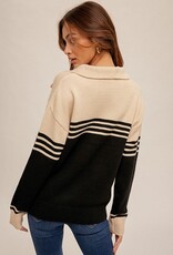 509 Broadway Stripe Notched Collar Sweater