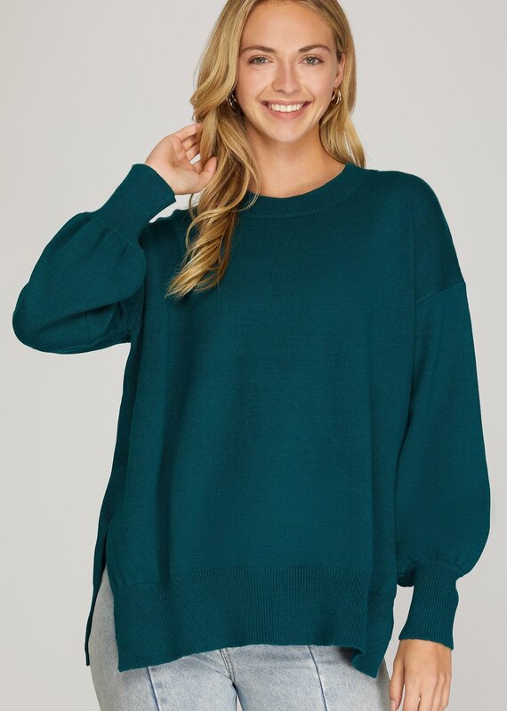 509 Broadway Sweater Top w/ Long Balloon Sleeves