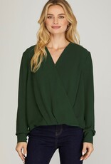 509 Broadway Long Sleeve Surplice Basic Top