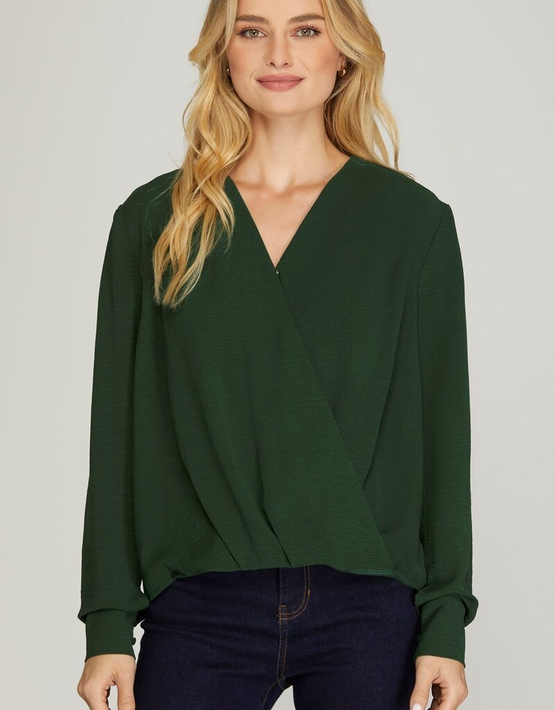 509 Broadway Long Sleeve Surplice Basic Top