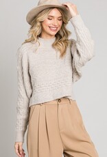 509 Broadway Cozy Brushed Marled Cable Crop Sweater