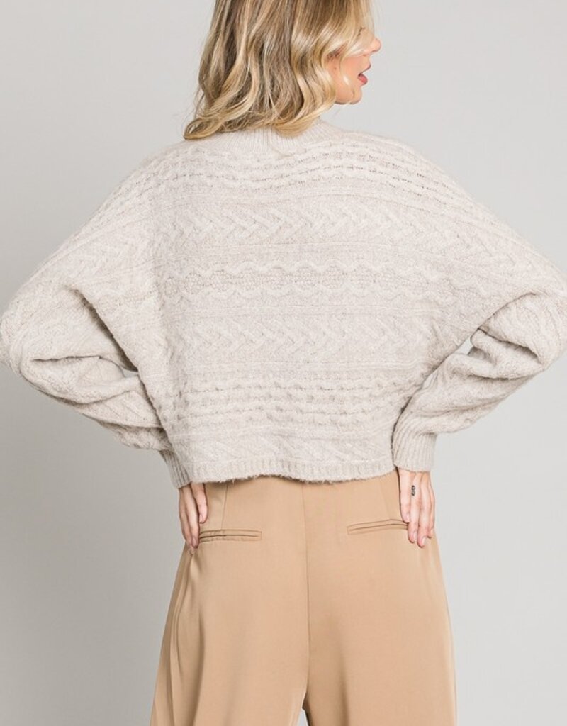 509 Broadway Cozy Brushed Marled Cable Crop Sweater