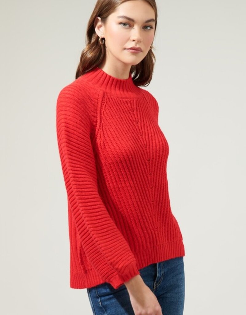 509 Broadway Mariela Mock Neck Chunky Knit Sweater