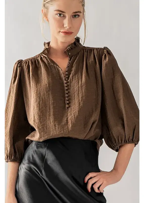 509 Broadway Ruffled Mock Neck Blouse