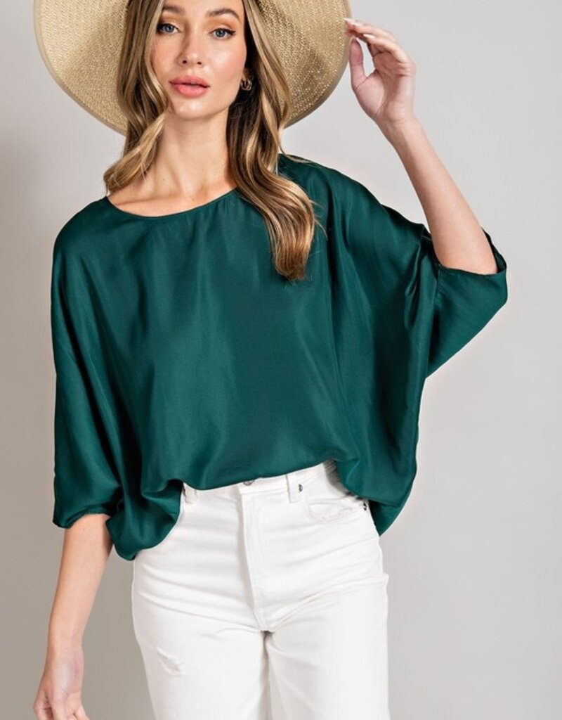 509 Broadway Flowy Satin 3/4 Sleeve Top