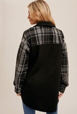 509 Broadway Plaid Tweed Contrast Shacket