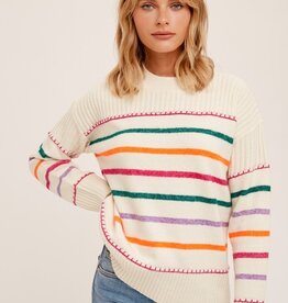509 Broadway Funnel Neck Stripe Sweater