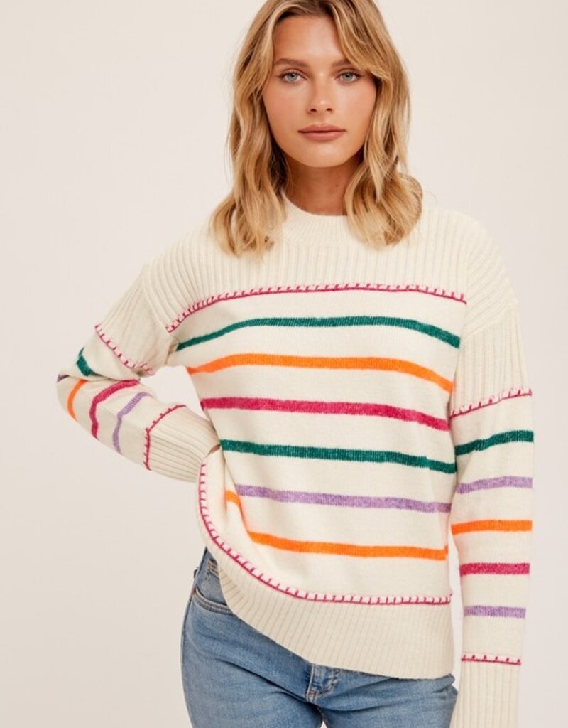 509 Broadway Funnel Neck Stripe Sweater