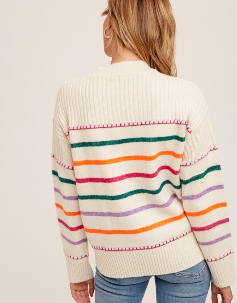 509 Broadway Funnel Neck Stripe Sweater