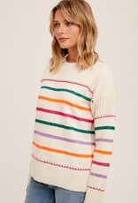 509 Broadway Funnel Neck Stripe Sweater