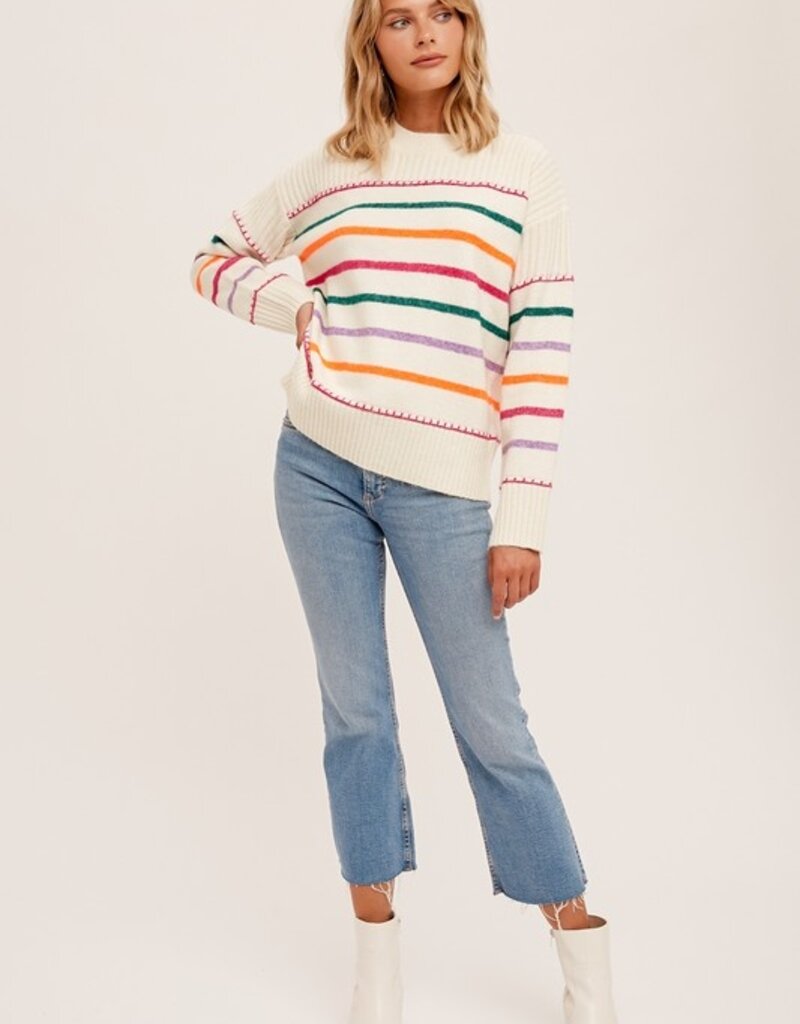 509 Broadway Funnel Neck Stripe Sweater