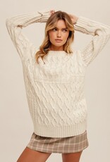 509 Broadway Crew Neck Cable Knit Sweater