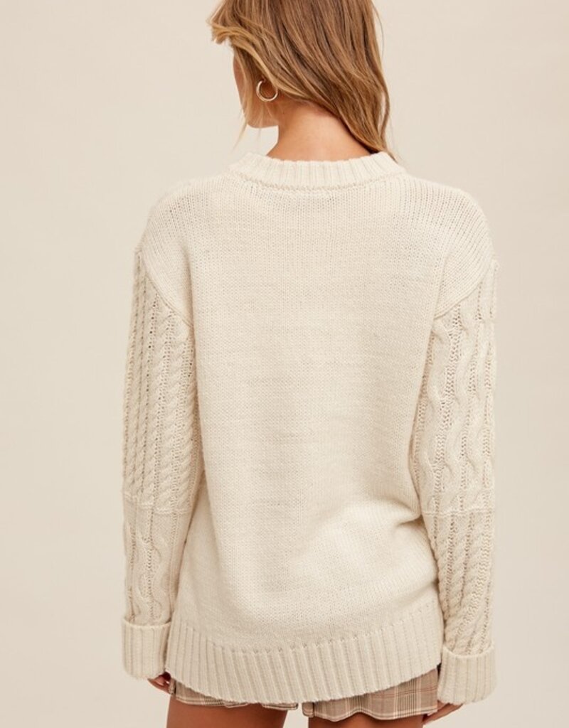 509 Broadway Crew Neck Cable Knit Sweater