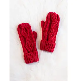 509 Broadway Red Cable Knit Mittens