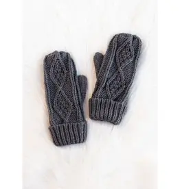 509 Broadway Dark Grey Cable Knit Mittens