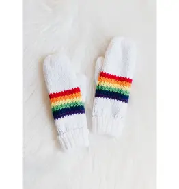 509 Broadway White & Rainbow Striped Mitten