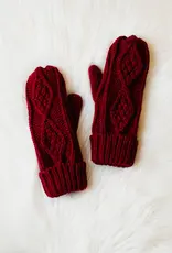 509 Broadway Burgundy Cable Knit Mittens