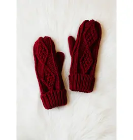 509 Broadway Burgundy Cable Knit Mittens