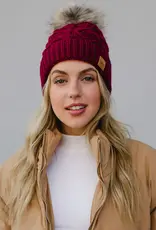 509 Broadway Burgundy Cable Knit Pom Hat