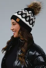 509 Broadway Black, White & Tan Pattern Pom Hat