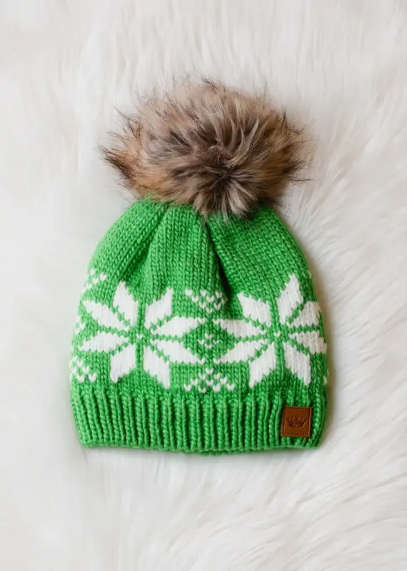 509 Broadway Bright Green & White Snowflake Pom Hat