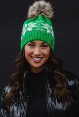 509 Broadway Bright Green & White Snowflake Pom Hat