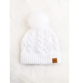 509 Broadway White Cable Knit Pom Hat