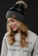 509 Broadway Grey Buffalo Plaid Pom Hat