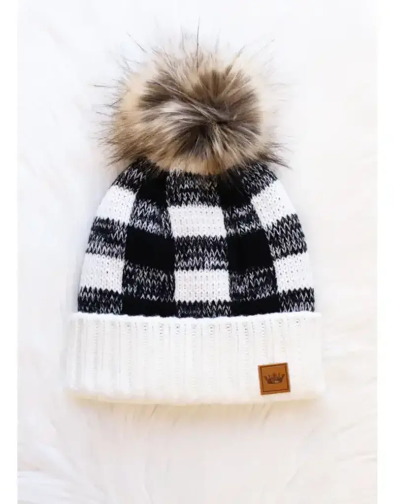 509 Broadway White Buffalo Plaid Pom Hat