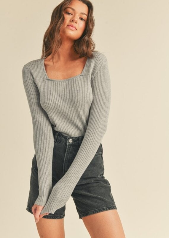 509 Broadway Square Neck Ribbed Sweater