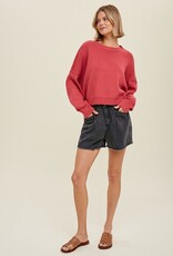 509 Broadway Relaxed Crop Sweater w/Side Slits