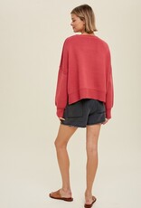 509 Broadway Relaxed Crop Sweater w/Side Slits
