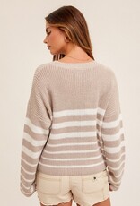 509 Broadway Round Neck Stripe Knit Sweater