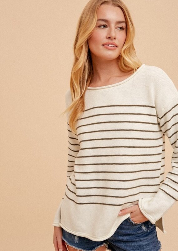 Side Slit Pointelle Knit Sweater in Cream