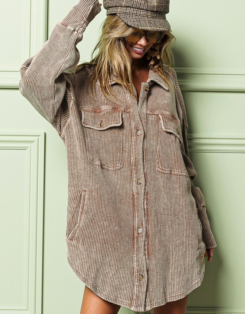 509 Broadway Vintage Washed Waffle Shacket